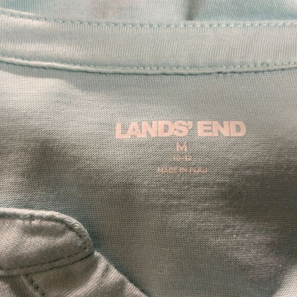 LANDS’ END Turquoise Split Vee Neck Tee 100% Cotton MADE IN PERU Sz M - Picture 4 of 9